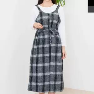 JJM-SS262 여자체크어깨끈뒷밴딩원피스