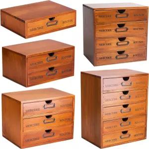 빈티지 나무 상자 정리함 5종 세트 싱글부터 5인용 서랍 보관함까지 쌓을 수 있거나 독립적으로 보관할