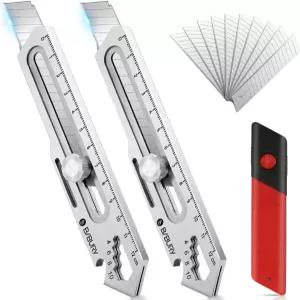 비비버리 2팩 다용도 칼 10개의 교체 가능한 칼날폭 18mm이 있는 헤비 듀티 풀 스테인리스 스틸 접이식