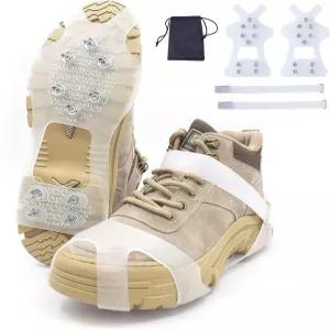 10개의 강철 스파이크가 있는 흰색 반투명 얼음 클리츠 신발 및 부츠용 크래폰 하이킹용 미끄럼 방지