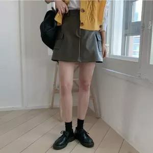 여자 레더 카고 뒷밴딩 미니 스커트