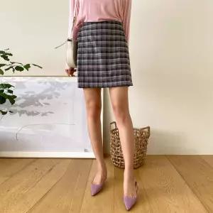 여자 뒷밴딩 핀턱 랩 체크 미니스커트