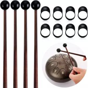 Yeshone 4개 스틸 텅 드럼 망치 8인치 글로켄스필 스틱 8인치와 핑거 슬리브 8개 실리콘 고무 노킹 픽 공