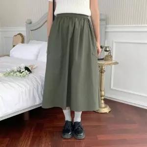 [하프클럽/]여자 백밴딩 그런지 건빵 잔주름 롱스커트