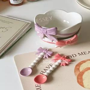 리본접시 귀여운 숟가락 수프 카페 그릇 메이드 공주 세트 스푼 세라믹