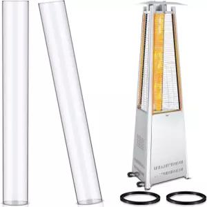 VIHOESE 2개 파티오 히터 교체 부품 49.5 x 4 인치 쿼츠 유리 튜브 및 실리콘 연결 링 클리어 히팅 실외