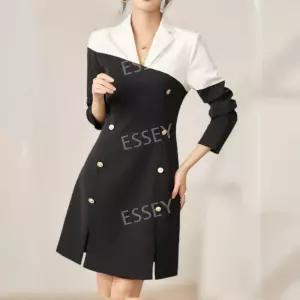 블랙 배색 원피스 화이트 오피스룩 하객룩