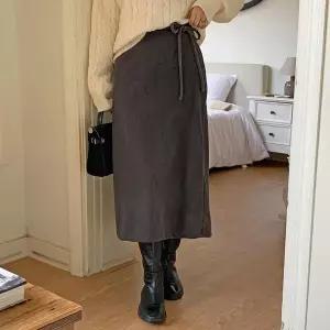 [하프클럽/]여자 코듀로이 기모 밴딩 스트랩 롱 스커트