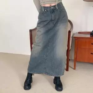 [하프클럽/]여자 빈티지 워싱 뒷트임 데님 롱 스커트