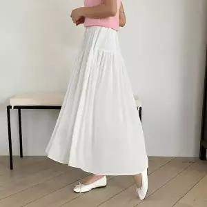 [하프클럽/]여자 뒷밴딩 시스루 셔링 롱 스커트