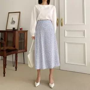 [하프클럽/]여자 뒷밴딩 플라워 패턴 빈티지 롱 스커트