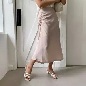 [하프클럽/]여자 뒷밴딩 앞 셔링 시스루 롱 스커트