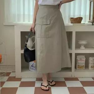 [하프클럽/]여자 사이드 포켓 카고 랩 롱 스커트