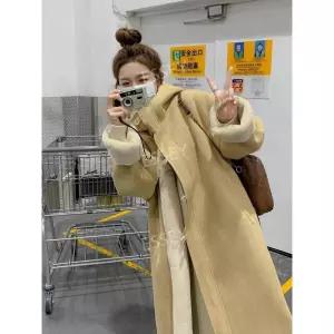 무스탕 후드 기모 고퀄리 롱무스탕 연노랑 코트 롱코트 양털