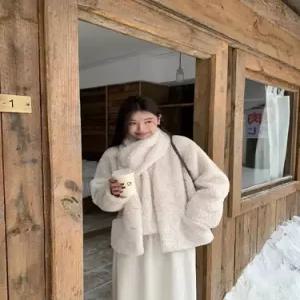 여친 퍼 두툼한 코트 드림라이크 모피 아이템 보온 머플러로 램스울 에 트렌디 HT1