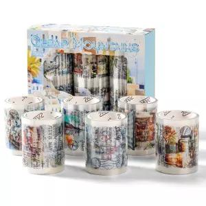 오구로 6롤 PET 테이프 세트 프리 컷 스티커 시티 스크랩북 장식용 투명 북 저널링