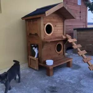 길고양이 집  실외고양이집 야외캣타워 원목 고양이 집 실외 사계절 초대형 보온