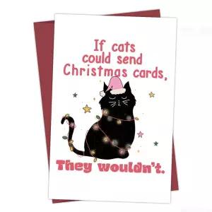 봉투가 된 검은 고양이 크리스마스 카드 보낼 수 있다면 애호가를 위한 유머러스한 인사말
