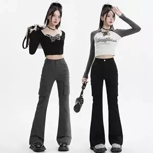 슬림핏 2색 나팔바지 여성 카고바지 팬츠 y2k 부츠컷 (HSJ-WFKBXJK)