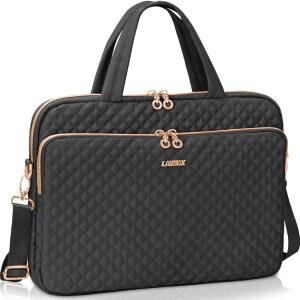 [미국배송] LAUSIAX 노트북 가방 케이스 17 17.3인치 여성용 남성용 컴퓨터 서류 DELL XPS INSPIRON hp호환 파빌리온 오멘 LG호환 그램 레노버 ASUS 에이서호환 스트랩 핸들이 있는 메신저 숄더백 블랙