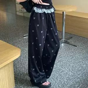 밴딩 하이웨스트 레이스 리본 패턴 와이드팬츠 NF-46 (HSJ-WFIUCO5)