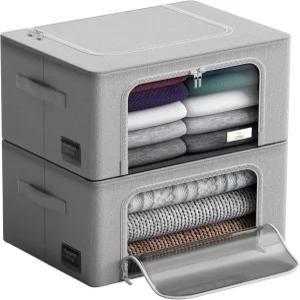 금속 프레임이 있는 소버스 보관함 쌓을 수 접을 옷 정리 가방 큰 투명 창과 휴대용 손잡이가 옥스포드