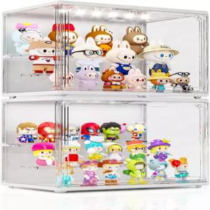 LED 조명이 있는 수집품용 아크릴 디스플레이 케이스 마그네틱 도어가 레이어 조절 가능한 피규어 박스