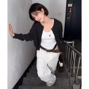 매장정품 코드그라피 CGP (우먼) 스몰 스퀘어 로고 코튼 니트 가디건_차콜 CBEFWKC020CH 689519