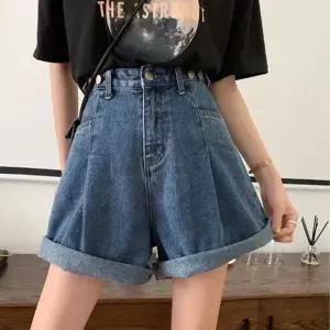 와이드 2색 여름 5부 데님팬츠 A라인 청반바지 여자 (HSJ-WFKBXIX)