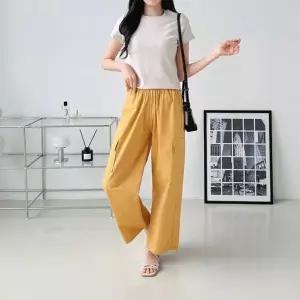 여성 와이드 워싱면 바지 밴딩 여름 카고팬츠 (HSJ-WFIYZZW)