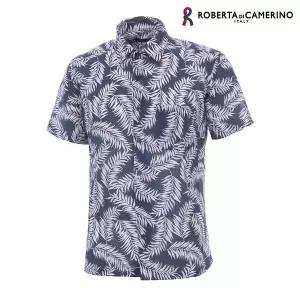 [Roberta di Camerino]NR혼방 야자수 프린트 네이비 일반핏 반소매 셔츠 RO2 807 9_P363732803