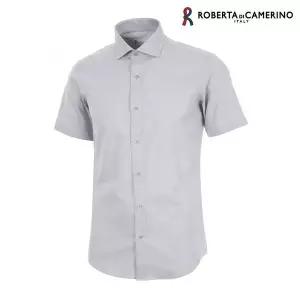 [Roberta di Camerino]CR스판혼방 그레이 솔리드 슬림핏 반소매 셔츠 RP2 456 3_P395186409