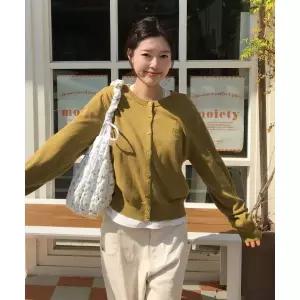 매장정품 코드그라피 CGP (우먼) 스몰 스퀘어 로고 코튼 니트 가디건_올리브 CBEFWKC020OL 689513