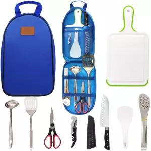 캠프 주방용품 정리 여행 세트 휴대용 바비큐 캠핑 조리기구 스테인리스 스틸 식기 키트 야외 장비 도마