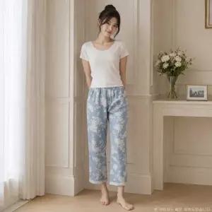 [롯데백화점]비비안 스카이블루 소프트 레이온소재 여성 홈웨어 9부 하의 단품 EZ1961P