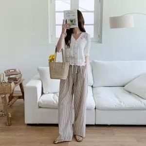 [옷자락]여자 허리밴딩 스트라이프 코튼 팬츠