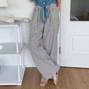 [옷자락]여자 허리밴딩 베이직 스트라이프 코튼 팬츠