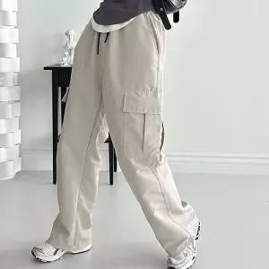 카고바지 조거팬츠 밴딩 와이드핏 여자 밑단 스트링 (HSJ-WFGDJE1)