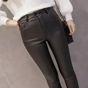 바지 스키니팬츠 여성 스판 광택 쫀쫀한 블랙 검정 (HSJ-WFGEDIY)