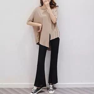 여자나팔바지 밴딩 면팬츠 발목 절개 세미 부츠컷 (HSJ-W7B468E)