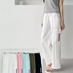 여성 여름 가을 허리밴딩 바스락 바스락 카고팬츠 바지 (HSJ-WFIRKNM)