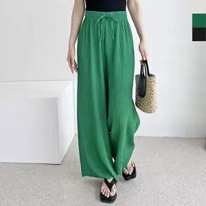 여자 플리츠 쿨린넨 주름 통 와이드 여름바지 (HSJ-WFK8455)