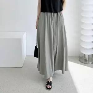여성 여름 봄 데일리 주름 플레어 롱 스커트 치마