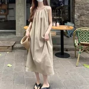 여성 여름 민소매 롱원피스 A라인 셔링 나시 원피스