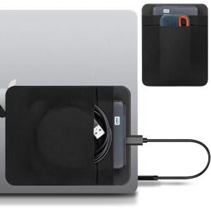 LACDO 휴대용 외장 하드 드라이브 케이스 노트북용 파우치 홀더에 2-포켓 스틱 2.5인치 시게이트 WD 도시바 HDD SSD 무선 마우스 케이블 재사용 가능한 접착제가 포함된 슬리브 블랙