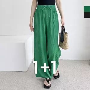 여자 쿨린넨 주름 플리츠 와이드 밴딩 팬츠 (HSJ-WFK845J)