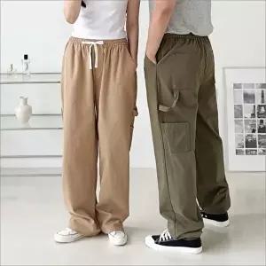 와이드핏 밴딩 카고바지 일자바지 5색 사이드 여성 남성 (HSJ-WFKBXMC)