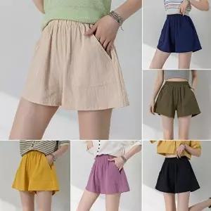 여성 여름 린넨 마바지 와이드 밴딩 팬츠 여자 반바지 (HSJ-WE4454E)