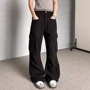 2색 캐주얼 포켓 앞포켓 와이드핏 팬츠 카고바지 셔링 여자 (HSJ-WFKBXLL)
