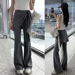 나팔바지 부츠컷팬츠 체형커버 랩팬츠 여성밴딩 레이어드 (HSJ-WFKBXM2)